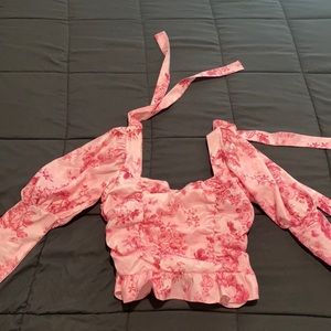 Pink corset style top with organza sleeves